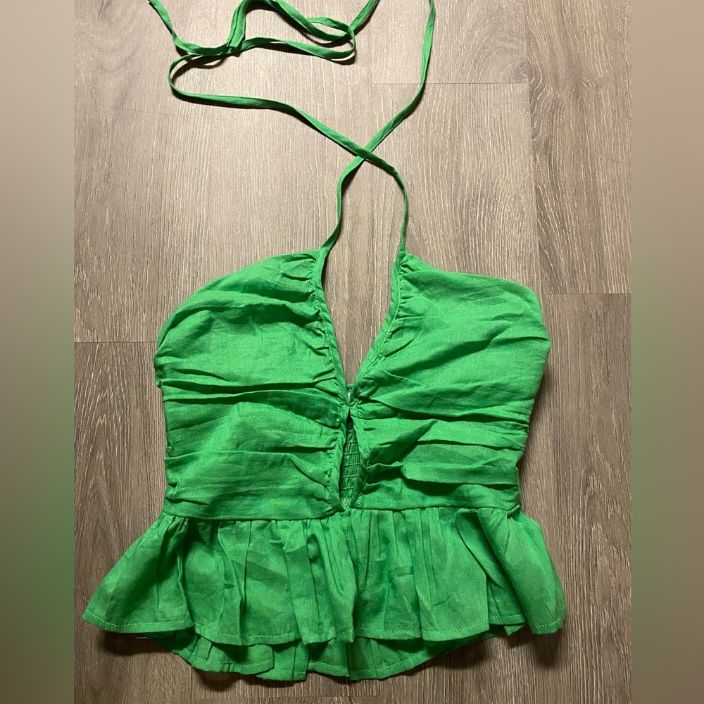 These three boutique green tie neck crop top - Picture 1 of 3